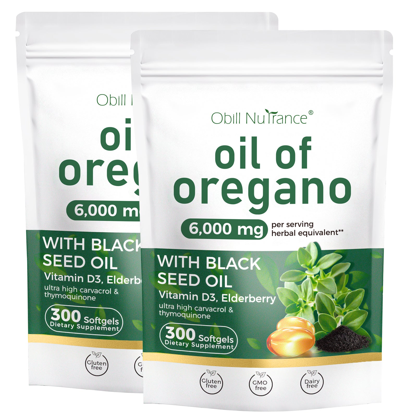 Olejek Oregano w miękkich kapsułkach, 300 sztuk, 4-w-1 Oregano z Olejkiem z Czarnuszki, Witaminą D3 i Bzem Czarnym dla Zdrowia Odpornościowego, Organiczne Kapsułki z Olejkiem Oregano, Wysoka Zawartość Karwakrolu i Tymochinonu, Bez GMO