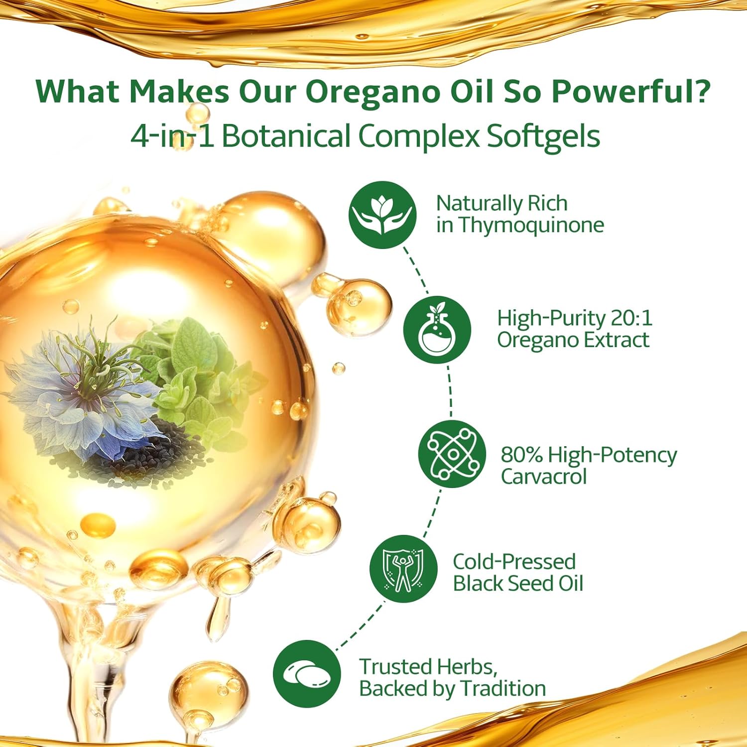 Oil of Oregano Softgels,300 Count, 4-in-1 Oil of Oregano with Black Seed Oil, Moringa & Vitamin D3 for Immune Support, Oregano Oil Capsules Organic, Carvacrol & Thymoquinone, Non-GMO