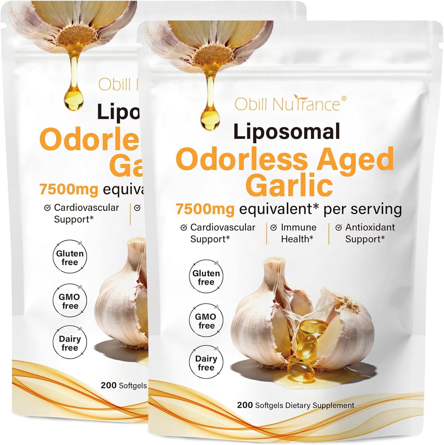 Obill NuTrance Aged Garlic Extract, 7500mg Odorless Organic Garlic Supplements, 2 Years Aged Garlic Extract, Grown Allium Sativum Bulb | Supports Immune & Antioxidant Health | Non-GMO, Gluten-Free