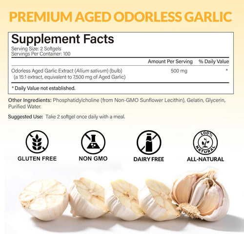 Obill NuTrance Aged Garlic Extract, 7500mg Odorless Organic Garlic Supplements, 2 Years Aged Garlic Extract, Grown Allium Sativum Bulb | Supports Immune & Antioxidant Health | Non-GMO, Gluten-Free