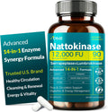 Nattokinase Supplement 12,000 FU (Max Strength) Serrapeptase 360,000 SPU, Lumbrokinase 10,000 FUV & CoQ10 -Systemic Enzymes Complex for Cardiovascular & Circulatory, Gut & Digestion Health-90 Capsules